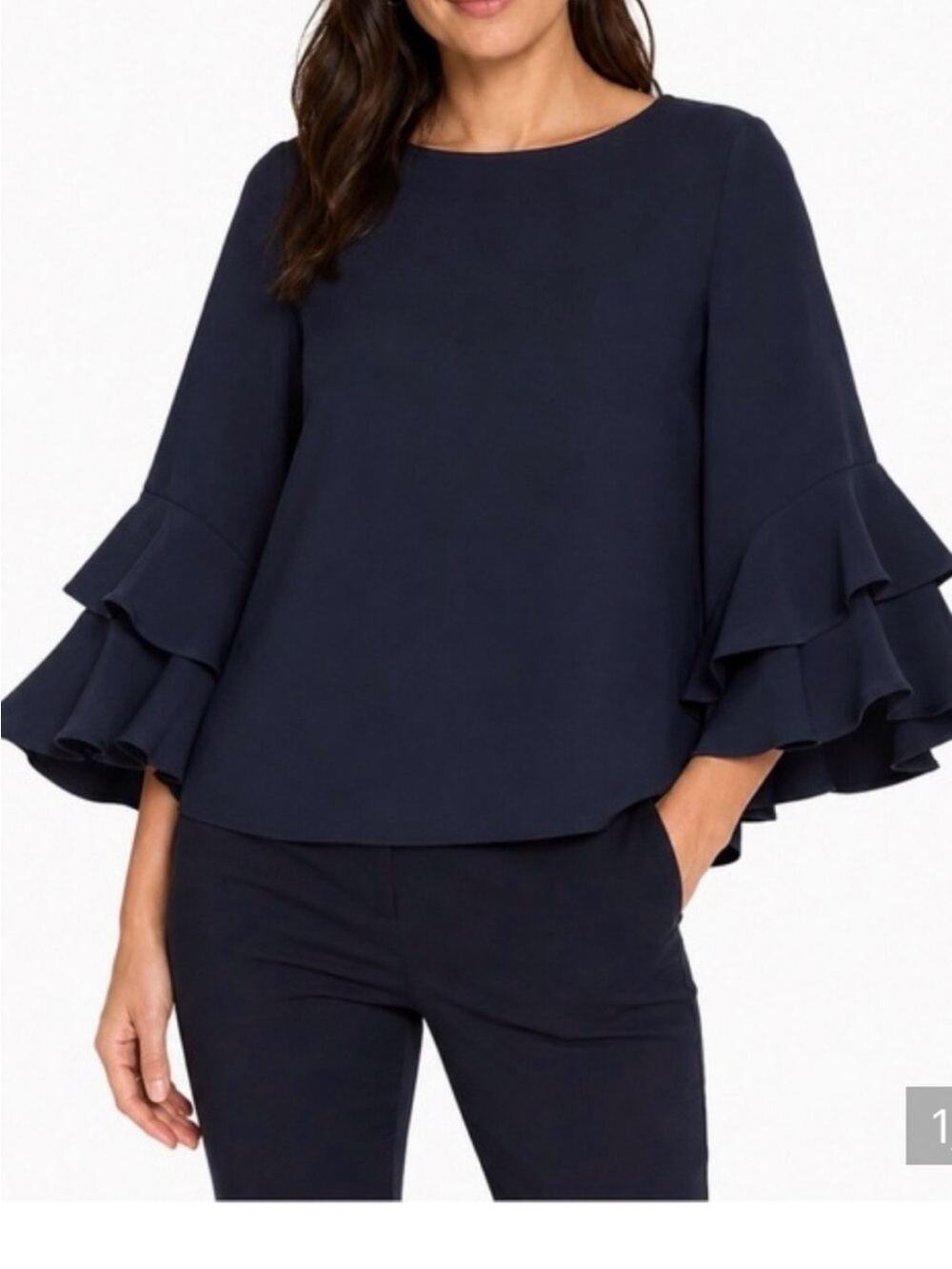 NWT J. crew Navy double bell tier sleeve blouse size 10